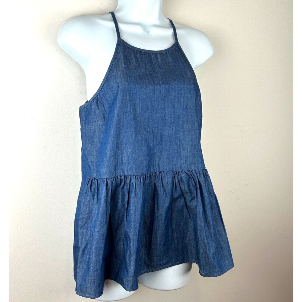 Evidnt Los Angeles Blue Denim Peplum Sleeveless Top Size S NWT
